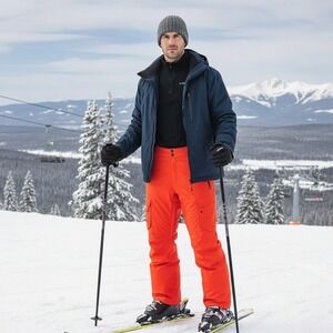 Obermeyer Ski Pants Men XL Orange Recco Zip Pockets Winter Snow Rescue Reflector